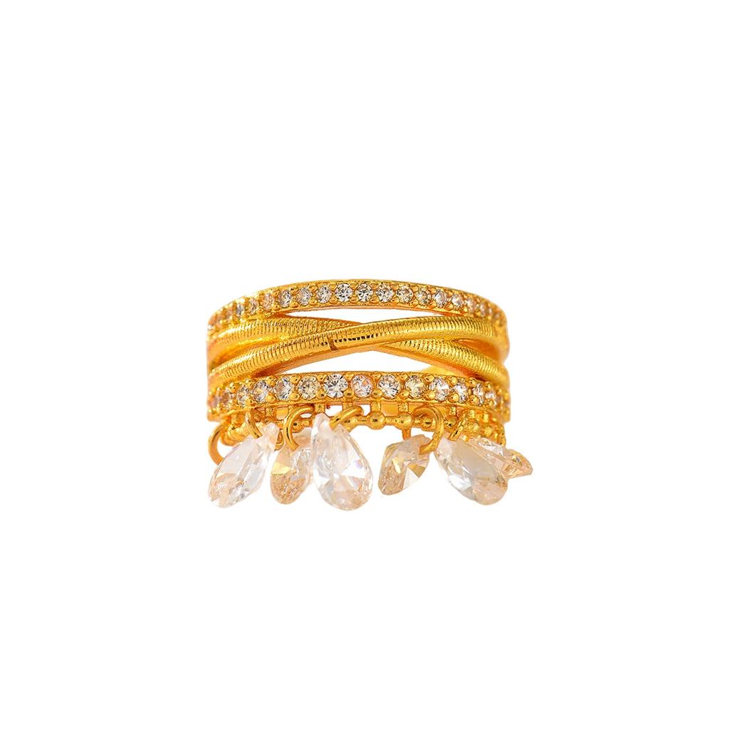 European and American Light Luxury Ring Niche Inlaid Zircon Water Drop Pendant Design Open Index Finger Ring Versatile Ring