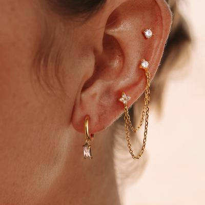Leichter Luxus High-End 18K Gold Drei-zu-Eins Kartenohrringe Schmuck