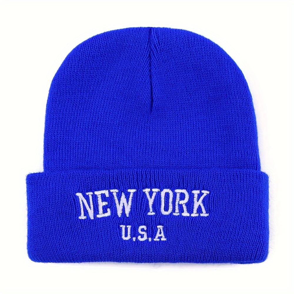 Unisex New York Embroidered Beanie - Acrylic Knit Hat For Fall/Winter, Lightweight Stretch Cap For Urban Style, Machine Washable
