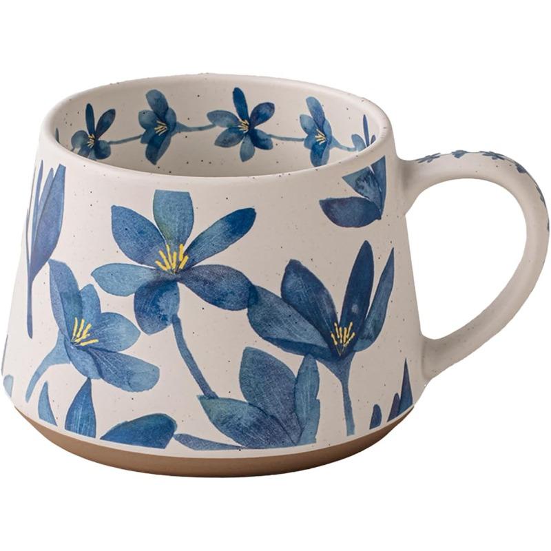 Stor keramisk kaffemugg 360ml, Söt kopp för kvinnor, Idealisk för te eller kaffe, Handmålad blommig design keramikmugg, 1 st