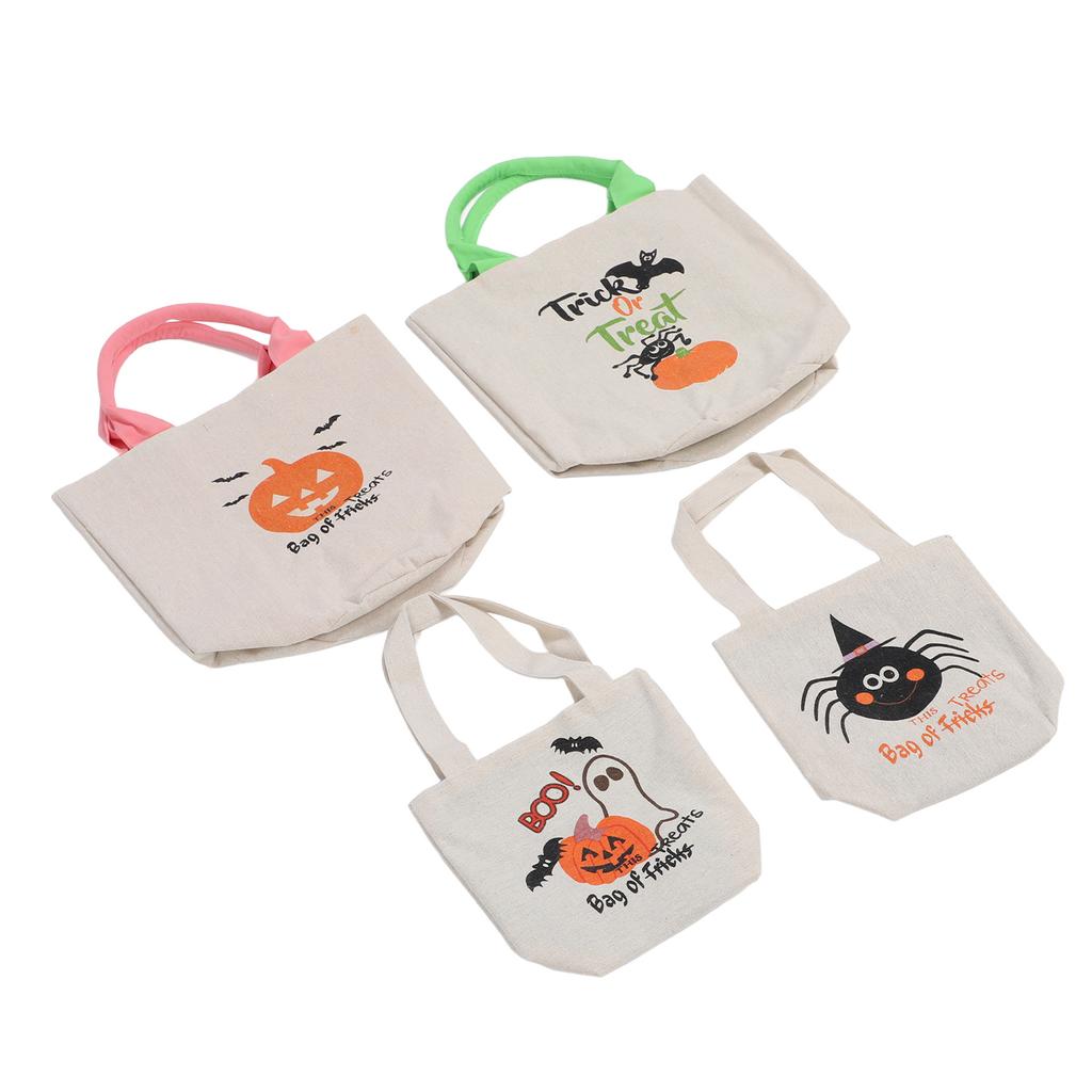 4Pcs Trick Or Treat Canvas Tote Bag Candies Snacks Single Shoulder Handbag Party Gift Bag