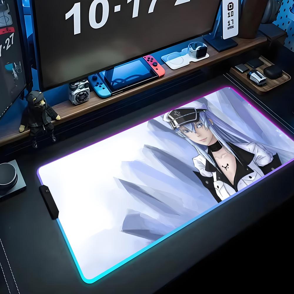 esdeath Mouse Pad RGB Gaming Mousepad Big LED Pad PC Desk Mat Luminous Mouse Pad Large Keyboard Mats Table Rug With Backlit
