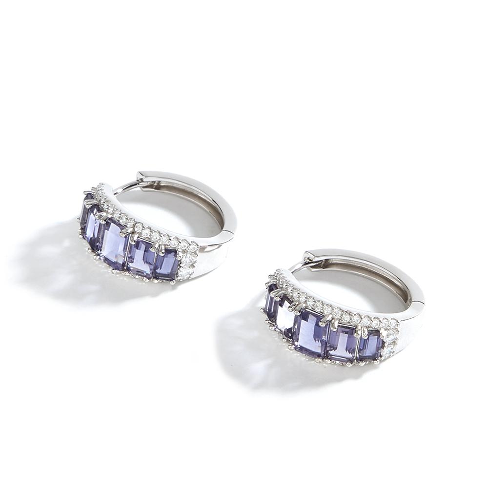 925 sterling silver women's clasp earrings natural octagonal iolite real gemstones Classic design fine jewelry for birthday wear