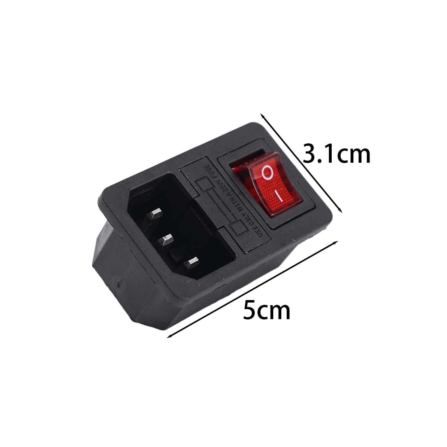Red Rocker Switch Fuse IEC320 C14 Inlet Power Socket Fuse Switch Connector Plug Connector with 10A Fuse Switch 1/2PCS