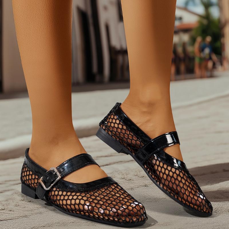 Mode 2025 Damen Sandalen Mesh Atmungsaktiv Mode Vielseitige Sandalen Damen Neue Flache Weich Besohlte Mary Jane Schuhe für Damen