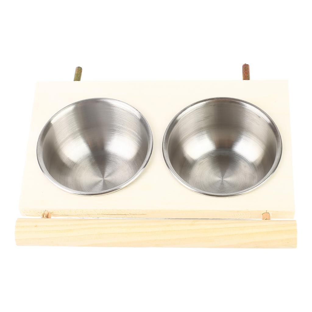 Parrot Feeding Bowl Stainless Steel Food Water Feeder Cage Accessory with StandDouble Bowl