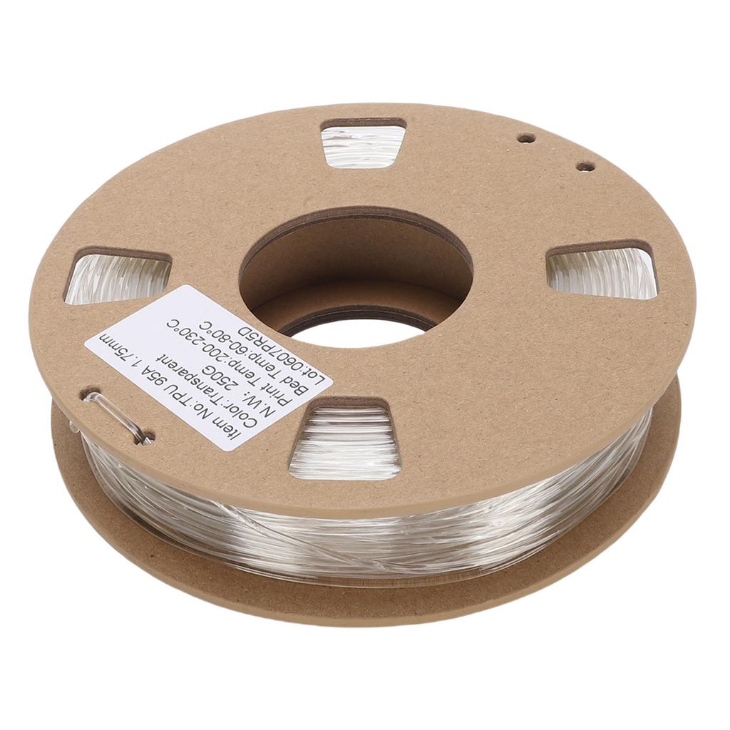 TPU Filament 1.75mm 95A 250g High Elasticity Flexible 3D Printer Filament for Most 3D Printers Transparent