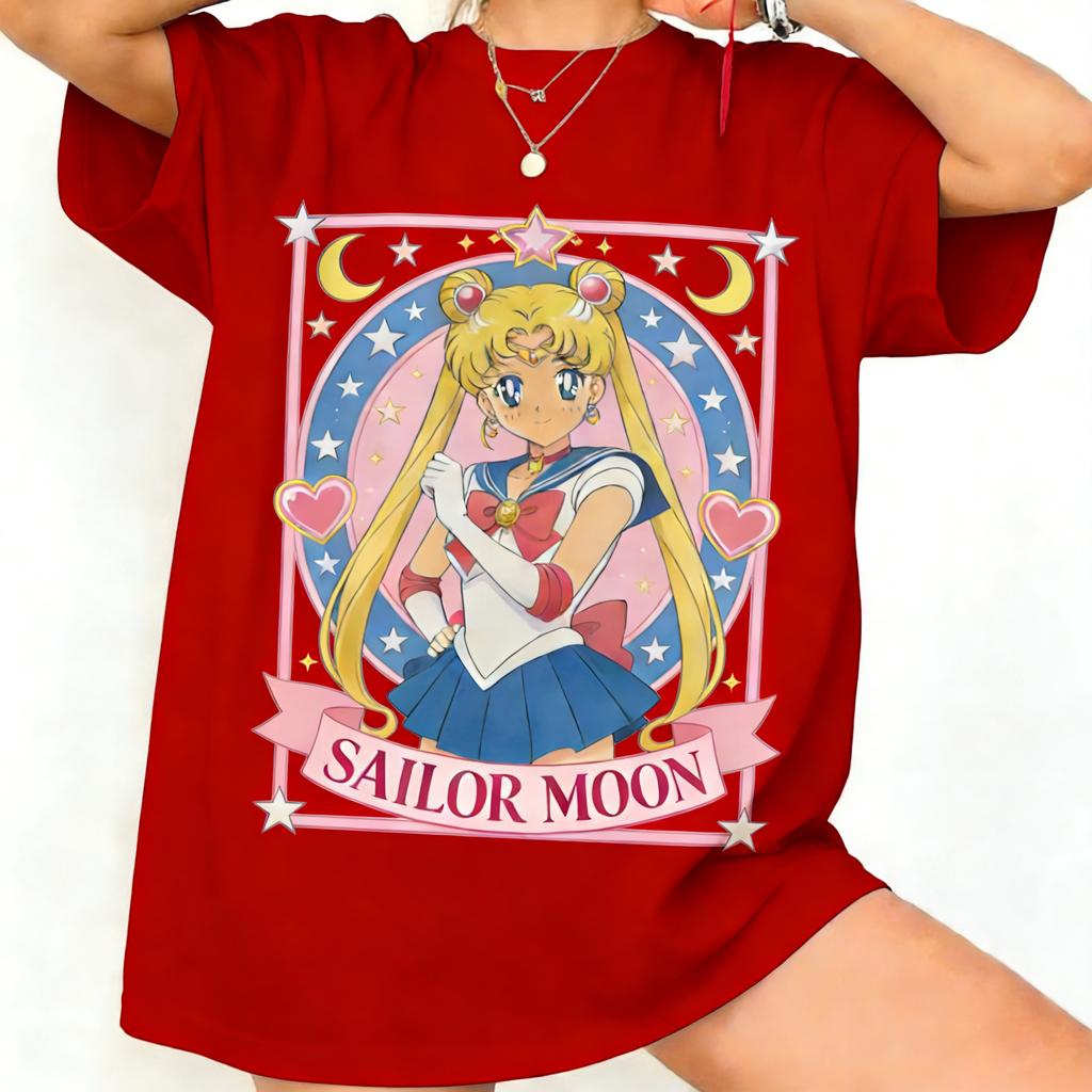 Pretty Girl Warrior Anime Retro 90s Printed Tshirt Summer Mens and Womens Tshirt Street Style Casual Trendy Short Sleeve