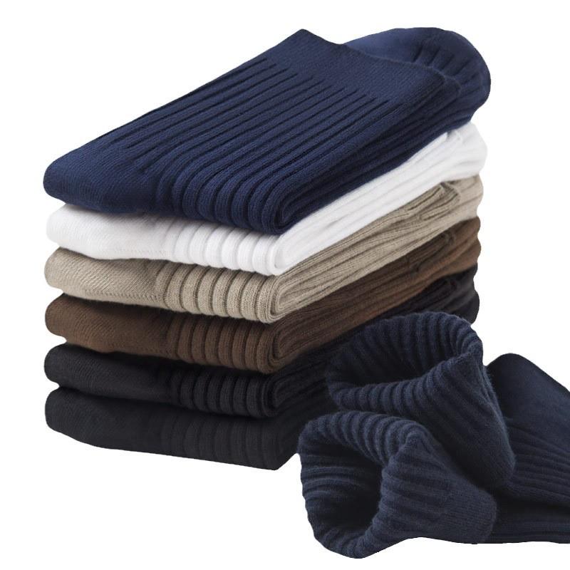 Men's Double Needle Breathable and Sweat-Absorbent Socks for Spring and Autumn - Solid Black Business and Sports Style