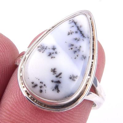 Natural Dendrite Opal Gemstone Handmade 925 Solid Sterling Silver Ring S.7 N2O98