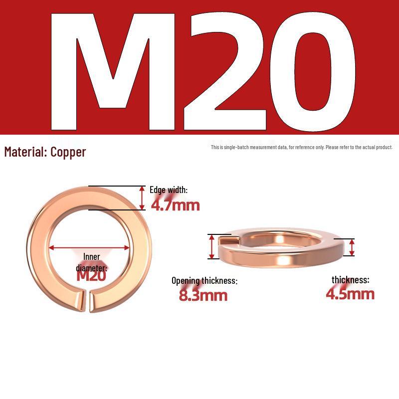 Pure Red Copper All-Copper Spring Washer, Bronze Round Washer Screw Metal Washer GB93