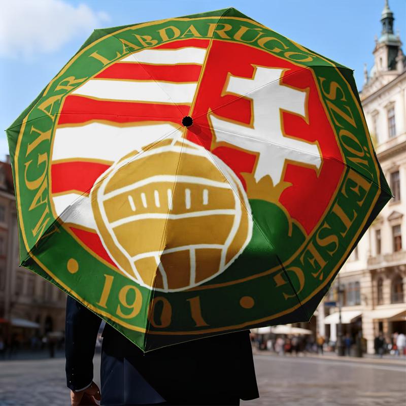Hungarian Football Emblem Umbrella Folding umbrella, automatic umbrella 8-Frame for Travel, camping Use Gift for Halloween Christmas