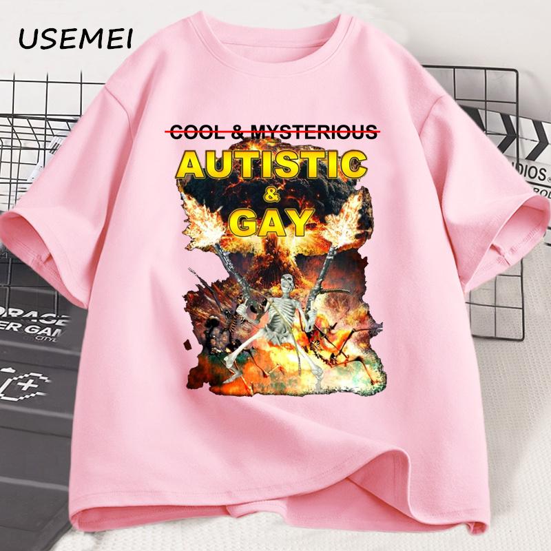 Autistic and Gay Skeleton Explosion T-Shirt Unhinged Graphic T Shirts Cursed Skeleton Autism Meme Tshirt Men Women Tees Clothes