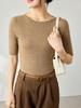 Yangtze Fine Spun Wool One-Shoulder Mid-Sleeve Women's Slimming T-Shirt, Spring Pure Color Elegant Base Layer Top