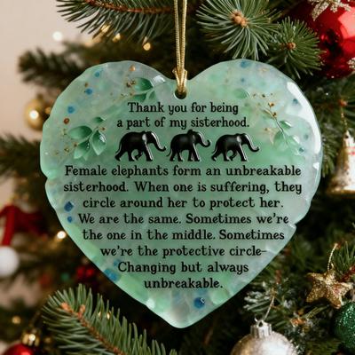 Elephant Sisterhood Keepsake Sea Glass Art Christmas Ornament Inspirational Friendship Gift for Sisters Friends Women