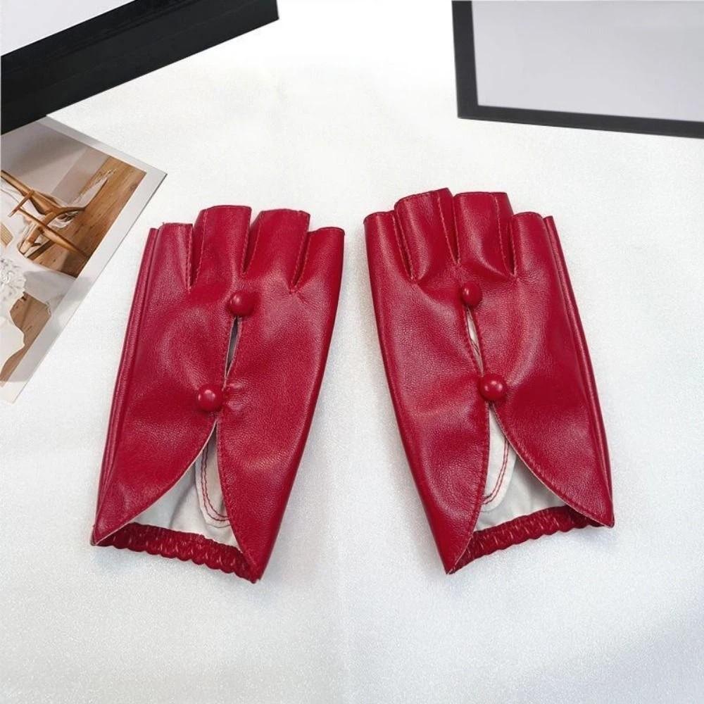 PU Leather Half Finger Gloves Anti-Slip Dance Performance Gloves Women Leather Gloves  Performance