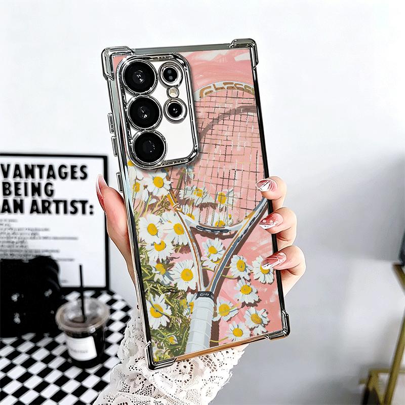 Tennis Sport Plating Phone Case For Samsung Galaxy S24 S25 FE S26 Edge S23 Ultra S22 S21 Plus S20 Anti-Fall Airabag Cover