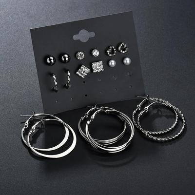 9 Paare/Set Ohrringe Kreis Kombination Set Ohrringe Ohrringe Set Silber Schmuck Zubehör