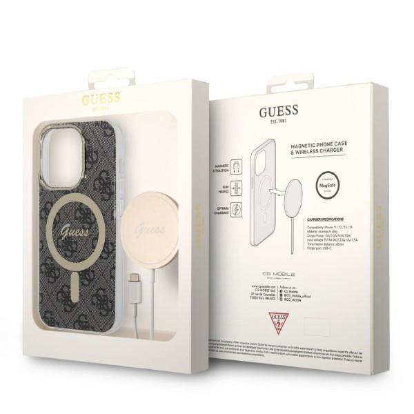 Guess GUBPP14XH4EACSK Case+ Charger Set iPhone 14 Pro Max 6.7" black/black hard case 4G Print MagSafe
