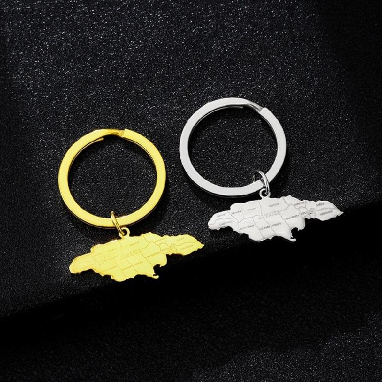 Jamaica Map Keychain Durable Bag Pendant Stainless Steel Jamaica Map Keyrings
