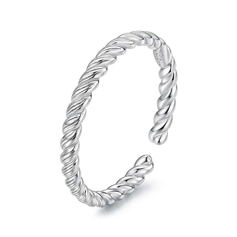 Bamoer 925 Sterling Silver Twisted Braided Open Ring Trendy Stackable Cross Ring for Women Teens Minimalist Daily Gift 2.2mm