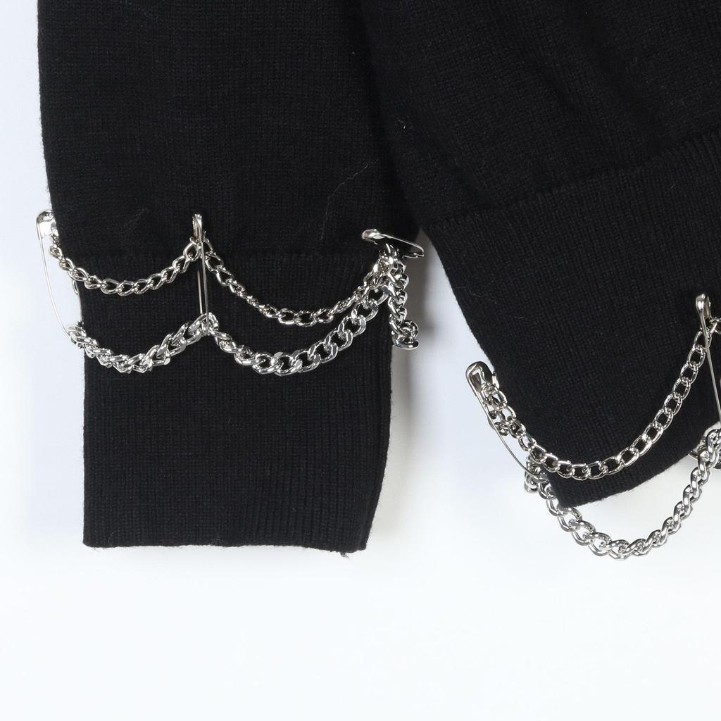 Cárdigan Negro Holgado de Punto con Cadena de Imperdible - Inspirado en el Estilo de HyunA