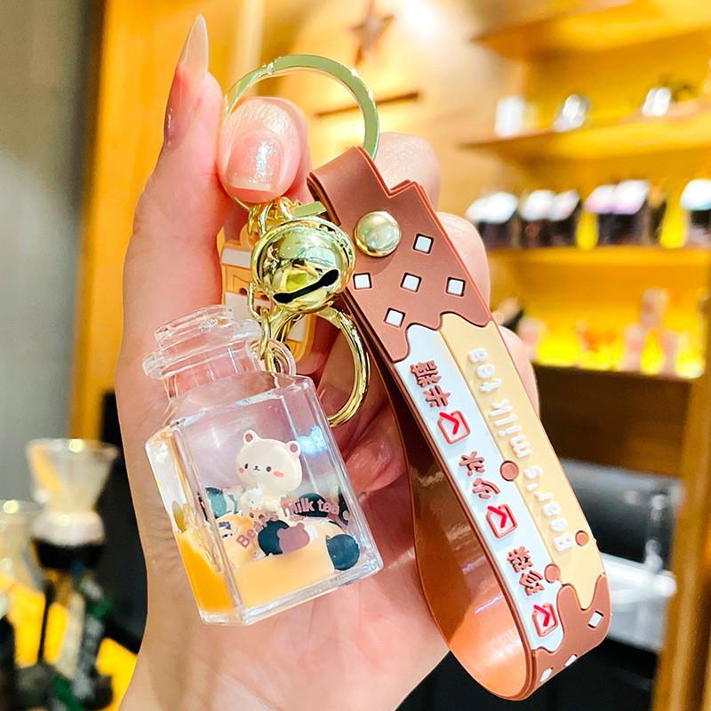 Flowing Liquid Trendy Bear Keychain For Bags And Keys Perfect Idea Gift