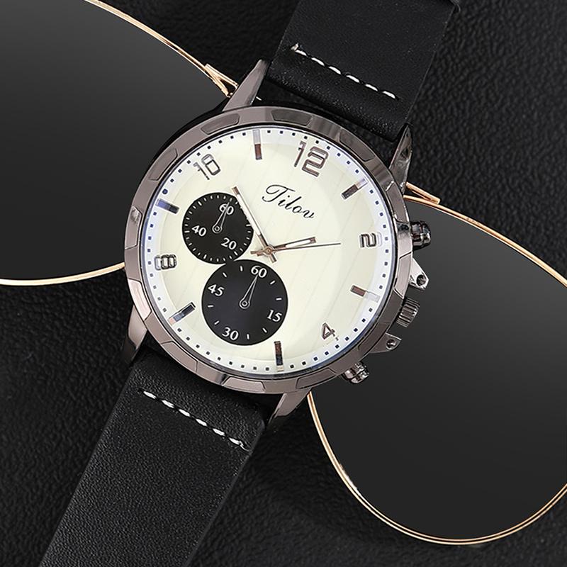 New Men Watch Luxury Bracelet Set Fashion Business Black Leather Quartz Wrist Watches for Men Gift Set Relogio Masculino