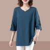 Summer Women's Plus Size T-Shirt Loose Three-Quarter Sleeve VT Shirt Solid Color Top