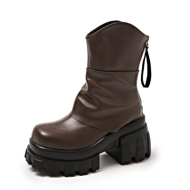 

French retro elastic thick-soled small man 2025 new autumn and winter stacking boots thick heel thin round head short boots women 40