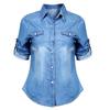 Sommermode Damen Lässige Langarm-Tops Weiches Jeans-Denim Langarmhemd Tops Bluse Jacken Femenino Camisas De Mujer