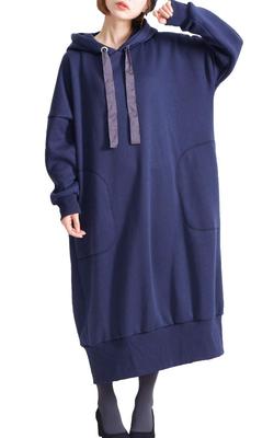 Altın Japonya Büyük Beden Cocoon Uzun Kadın Polar Astarlı Desenli Kapüşonlu Sweatshirt, Kollu, toyo-0004, Lacivert, LL-3L