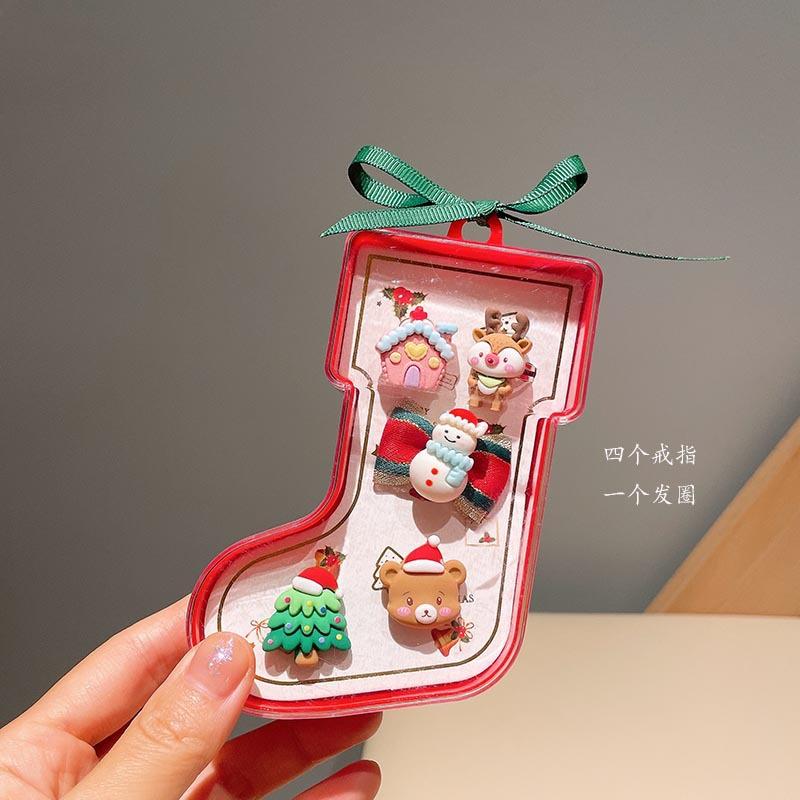 

Christmas Children s Adjustable Ring, Cute Elderly Cartoon Painless Earring Set, Christmas Gift