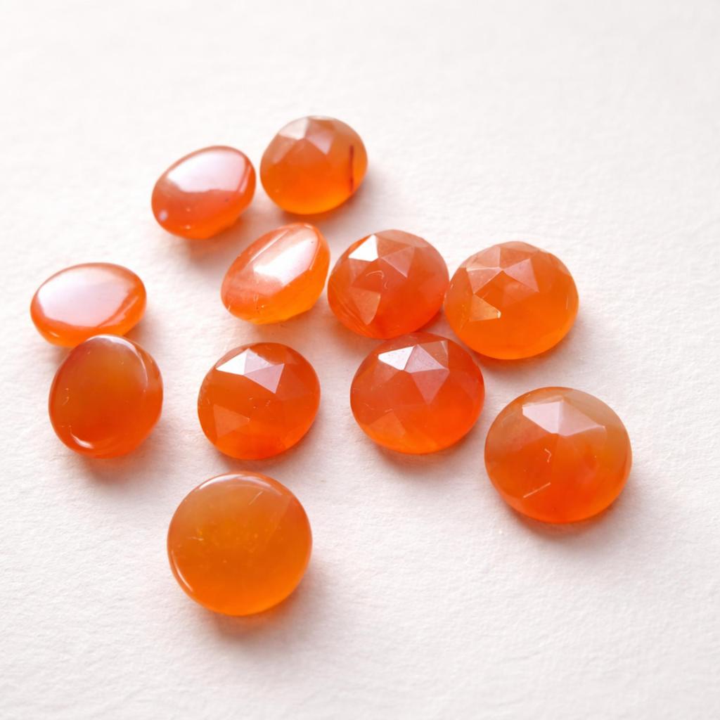 Red Carnelian Gemstones, Round Faceted Carnelian Cabochons, Orange Red Semi-Precious Stones