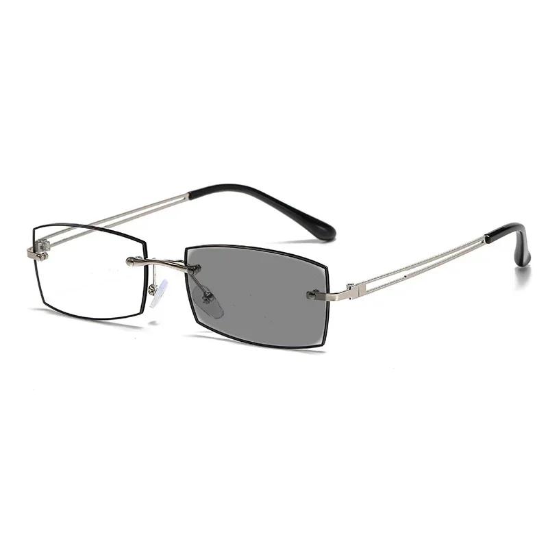 Light Sensitive Color Changing Presbyopia Glasses Frameless Anti Blue Light Eyewear High-Definition Business Reading Eyeglasses