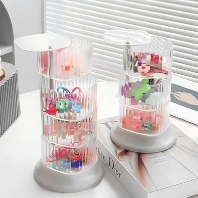 4-Layer Hair Accessory Organizer Transparent Rotating Powder Puff Box Dust-proof Cosmetic Storage Rack Girls' Jewelry Storage