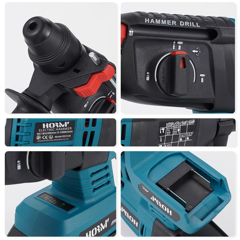 Brushless Electric Hammer Cordless Rotary Hammer Impact Drill 4 Modes Multifunctional Hammer Drill Pick For Makita 18V Battery