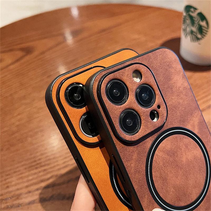 Luxury Wireless Charging Magnetic Cortex Leather Phone Case For Iphone 14 13 12 11 Pro Max 14 Plus 14pro Shockproof Bumper Cover