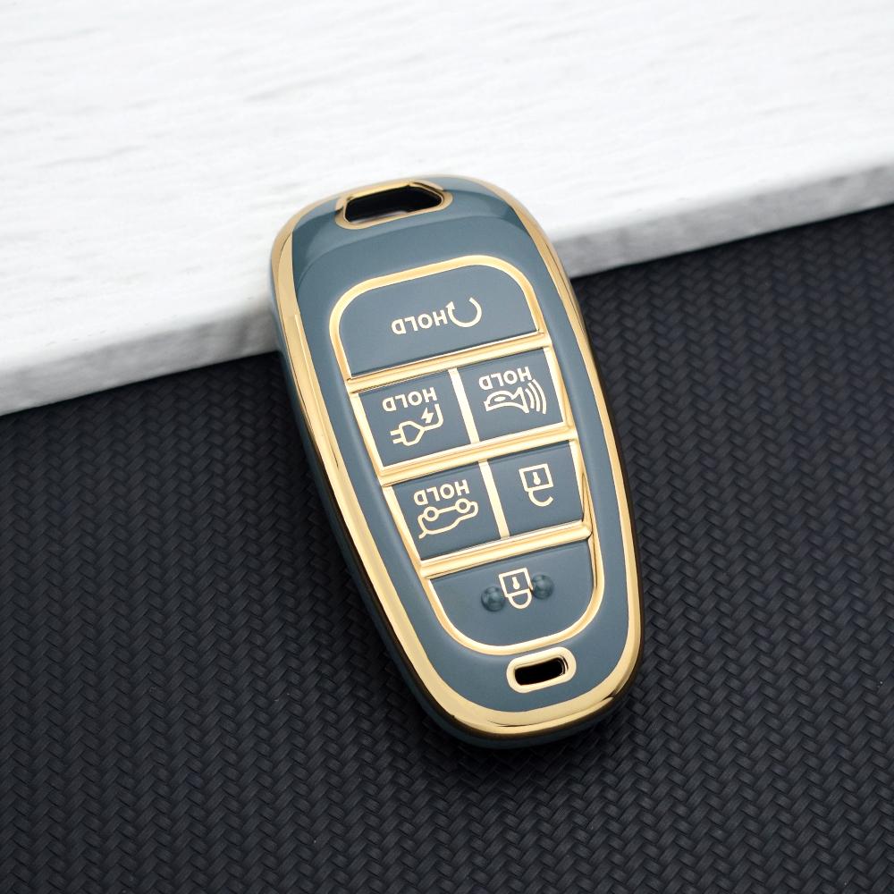 For Hyundai Santa Fe Tucson NEXO NX4 Ioniq 5 Atos Prime Solaris Auto 6 Buttons Car Key Case Cover Key Fob Holder Key Chain Parts