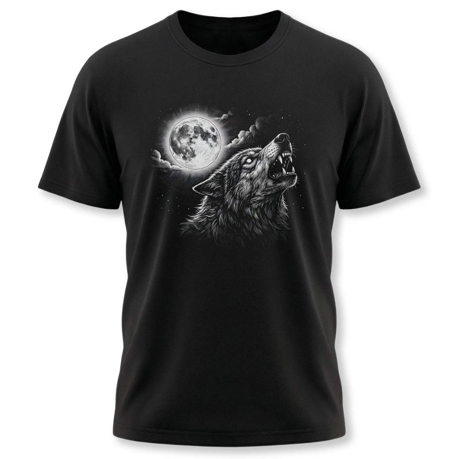 Wolf Howling Moon T-Shirt | Wild Animal Night Sky Graphic Unisex Tee Shirt S