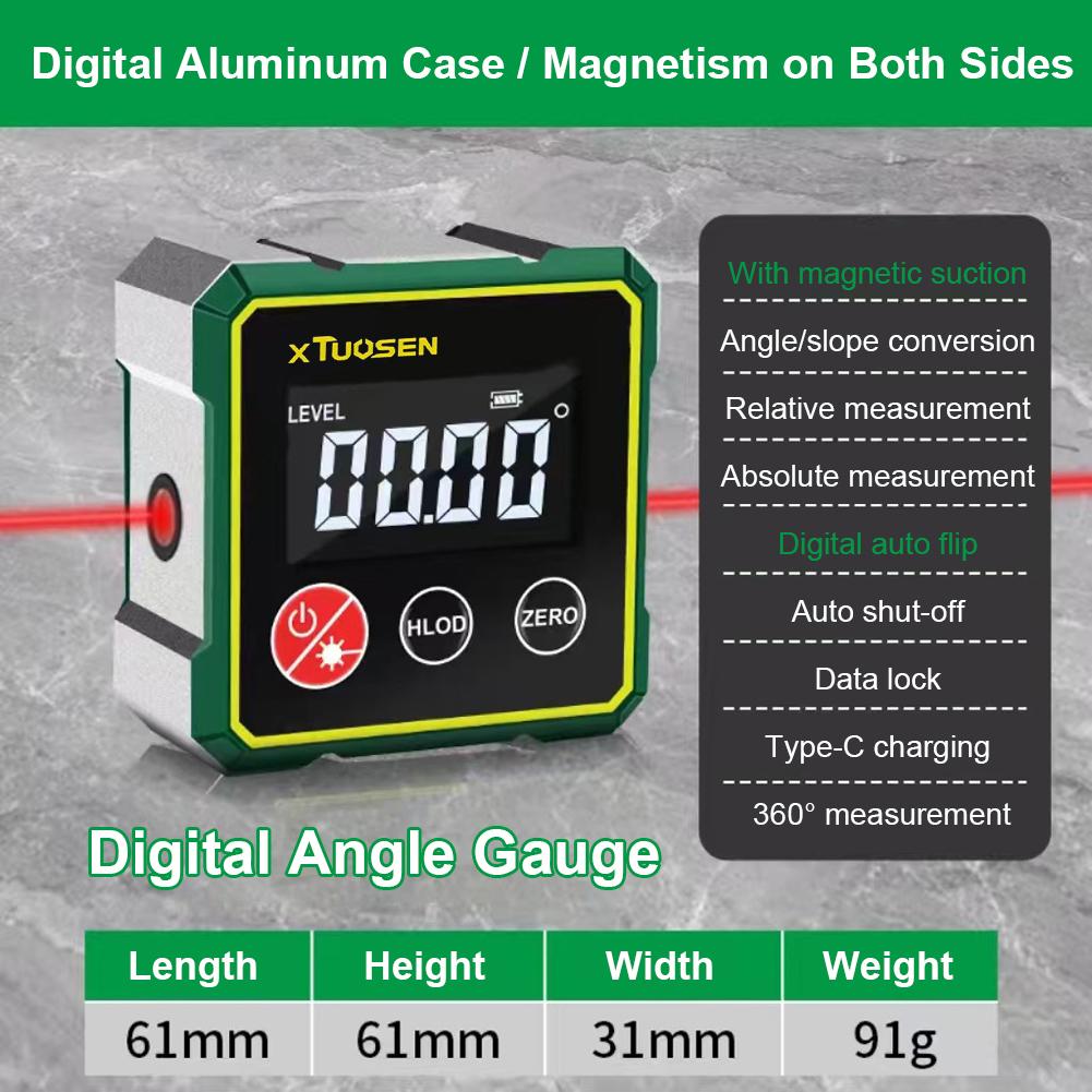 Magnetic Digital Angle Finder Rechargeable Digital Angle Gauge 4-Side Magnetic Inclinometer Electronic Protractor Horizontometer