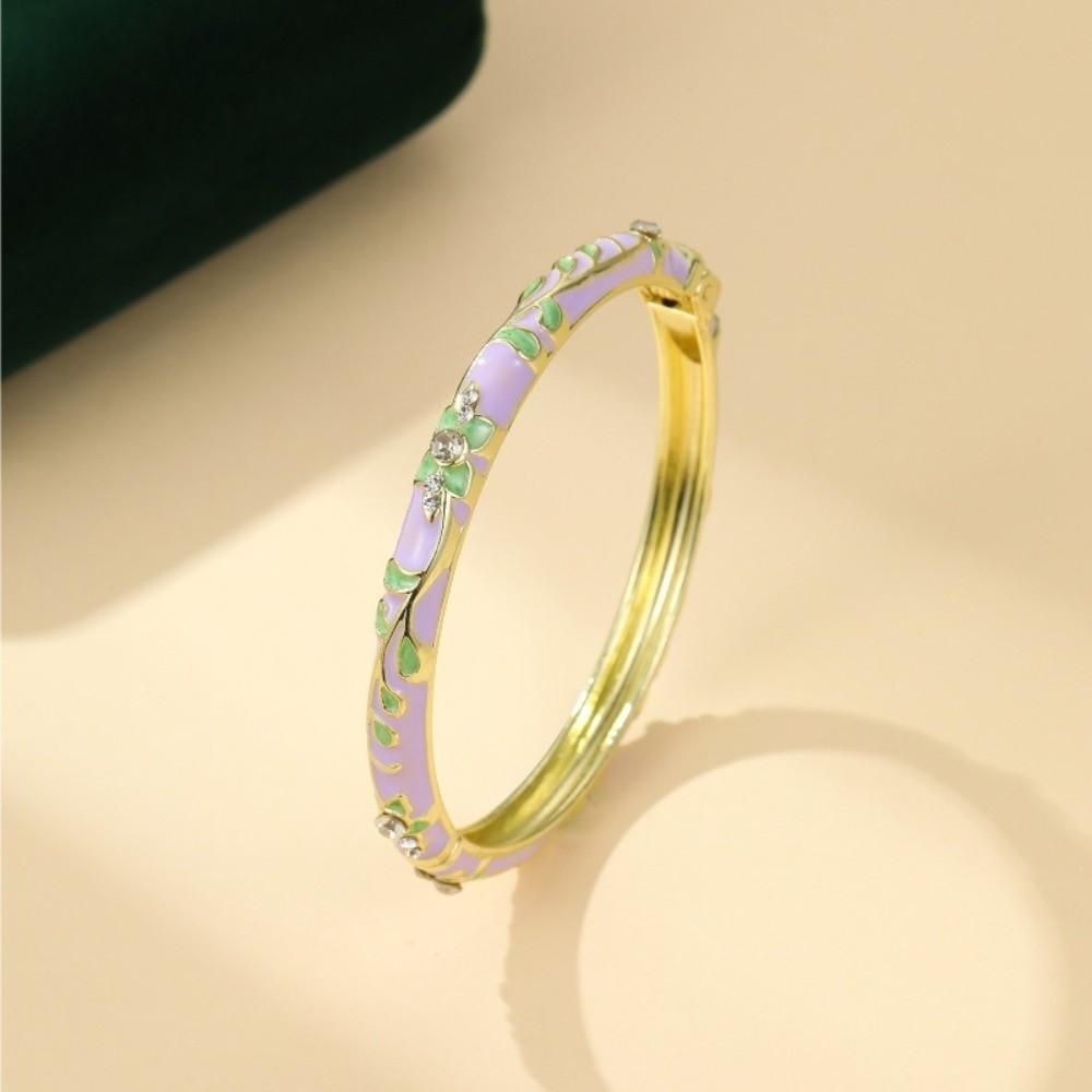Elegant Open Cuff Bracelet Chinese Style Vintage Cloisonne Bangle Enamel Flower Bangle Ladies
