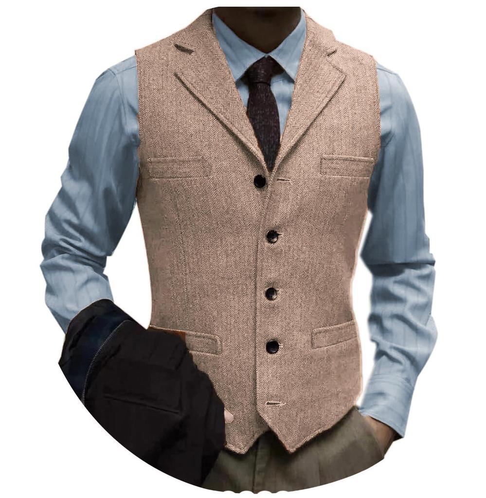 Herren Slim Fit Fischgrät Einreiher Freizeitweste