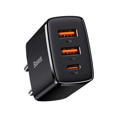 Chargeur mural compact rapide 2x USB USBC 30W 3A PD QC noir