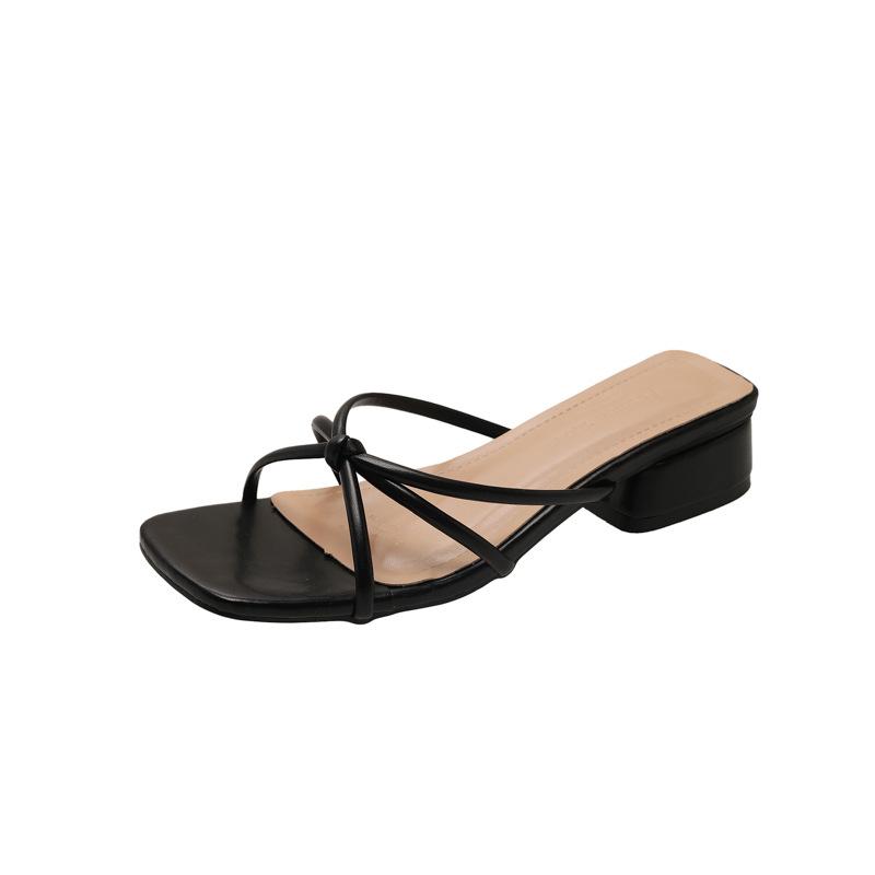 French Evening Breeze Sandals Outside Women's Shoes Spring and Summer 2025 New Silver Square Head with Skirt Thick Heel Cool Slippers