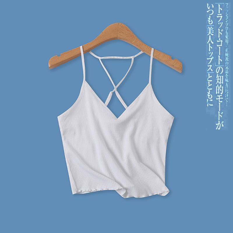 

Beauty Back Sling Summer New Foreign Trade Women clothes Sexy Navel Stretch Slimming Wooden Ear Base Vest 14910 White M