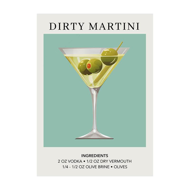 Cocktail Art Decor Poster Watercolor Retro Drink Print Minimalist Elegant Sophisticated Wall Art Picture for Home Decoration