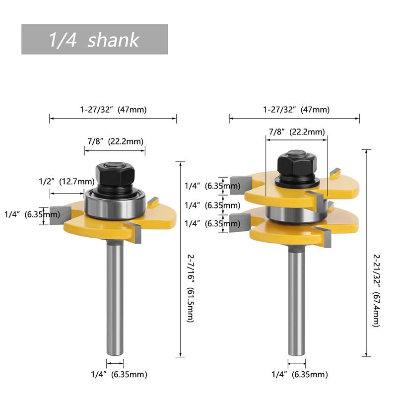 2PCS Woodworking Milling Cutter 3 Teeth T Shaped Tenon Square Tooth Floor Splicing Knife Carving Knives