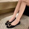 Fashion Elegant Metal Buckle Decoration Low Heel Pumps Women Fashion Cozy Round Toe Shallow Flats High Quality Patent Leather Dress Shoe