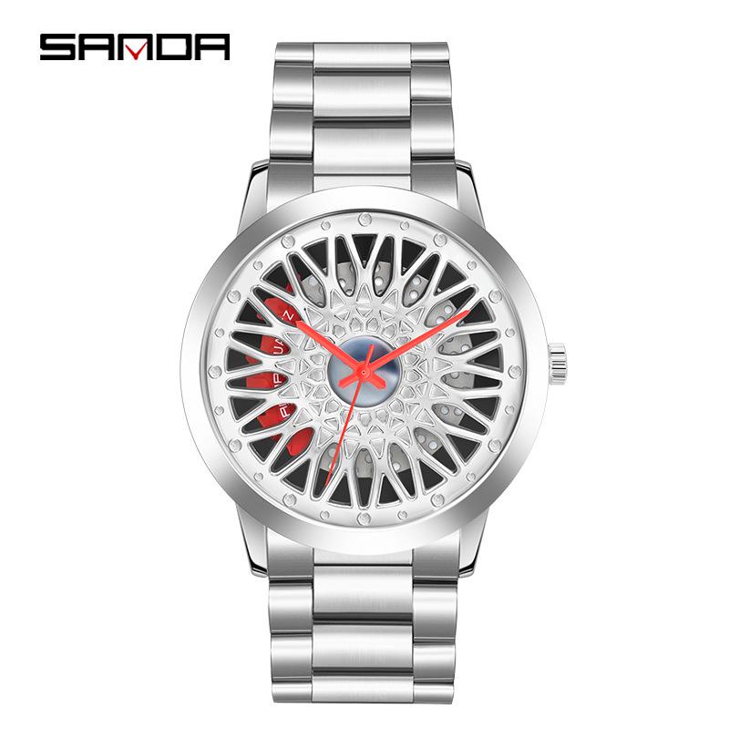 Sanda 1060 Men s Quartz Watch: Fashionable Casual Waterproof Wristwatch with Three-Dimensional Hollow Dial & Steel Band.
